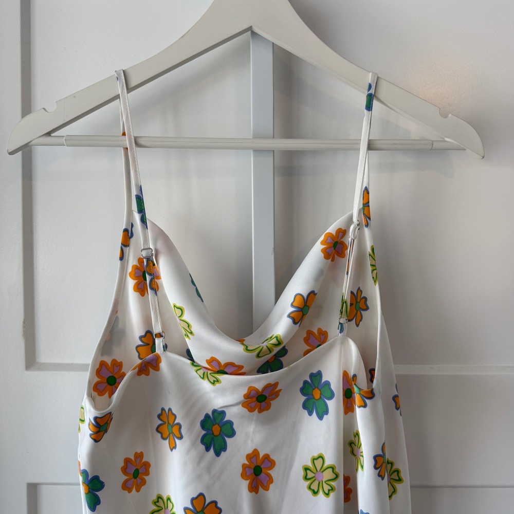 Cotton On‎ White Retro Floral Cowl Neck Slip Mini Dress Small - Picture 5 of 6